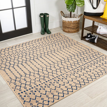Ourika Moroccan Geometric Textured Weave Indoor/outdoor Square Rug